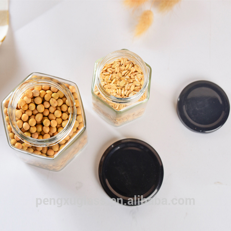 Frasco De Vidrio 250ml Hexagon Glass Jar with Lid for Honey Jam Spice