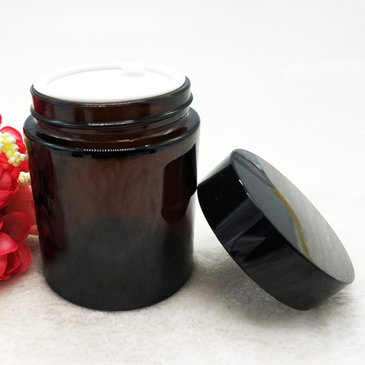 Frasco De Vidrio Ambar Claro Crema Con Tapa De Aluminio