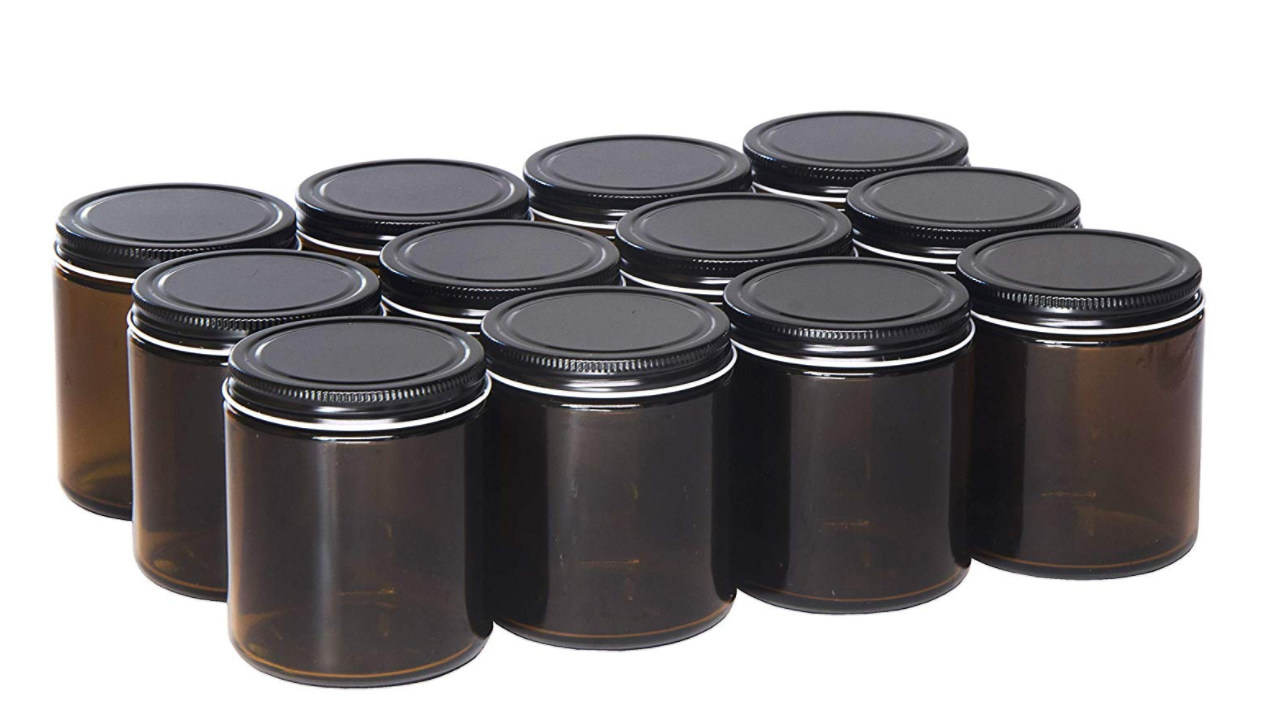 Frascos de vidrio amber glass jar large candle jar with black lid