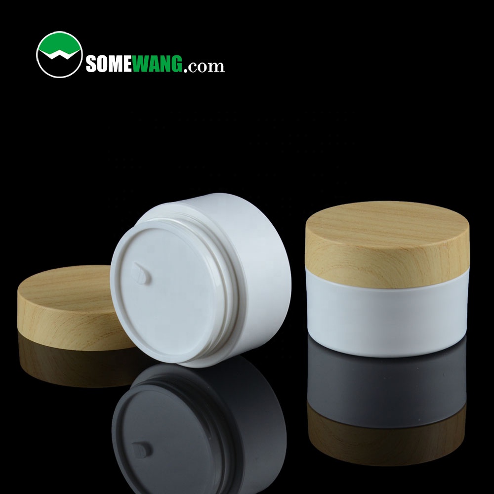 Free 3D Mock-up low profile cosmetic jar 20ml 30ml 50ml 150ml 200ml 250ml 380ml pp face cream jar with wooden lid