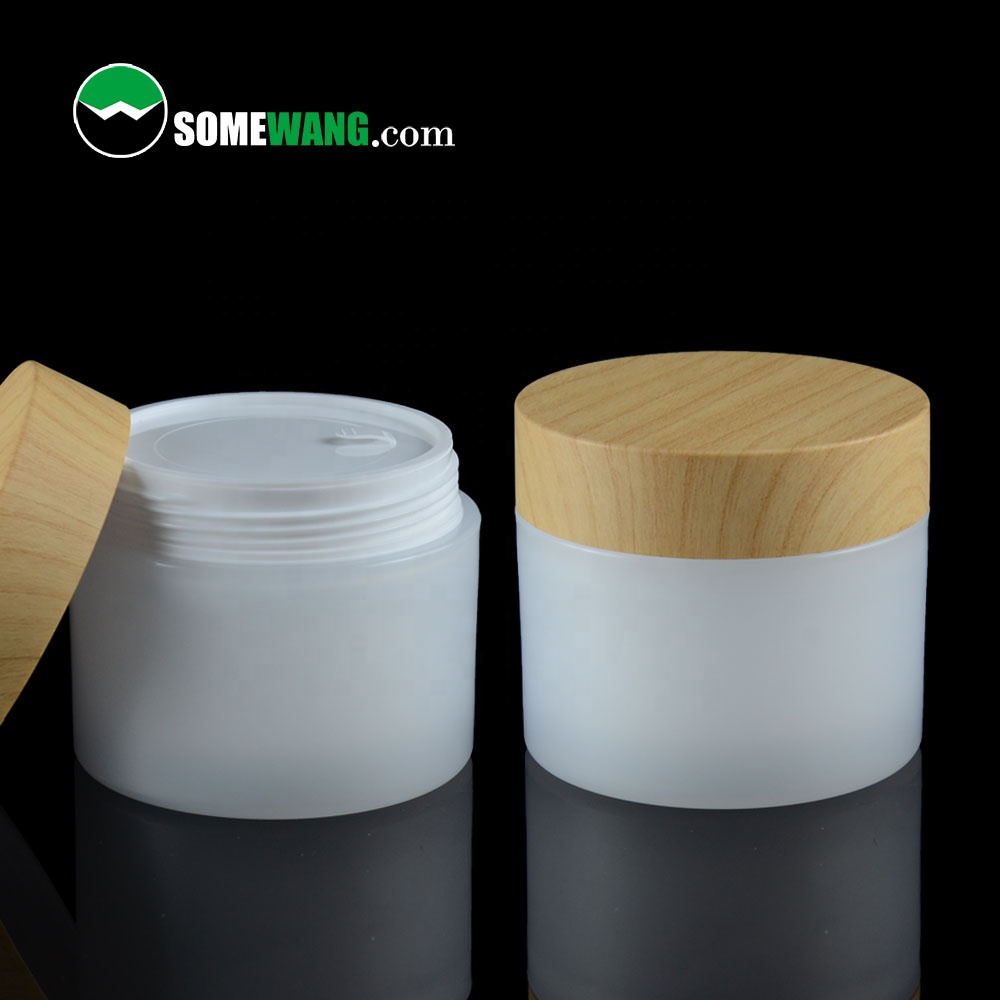 Free 3D Mock-up low profile cosmetic jar 20ml 30ml 50ml 150ml 200ml 250ml 380ml pp face cream jar with wooden lid