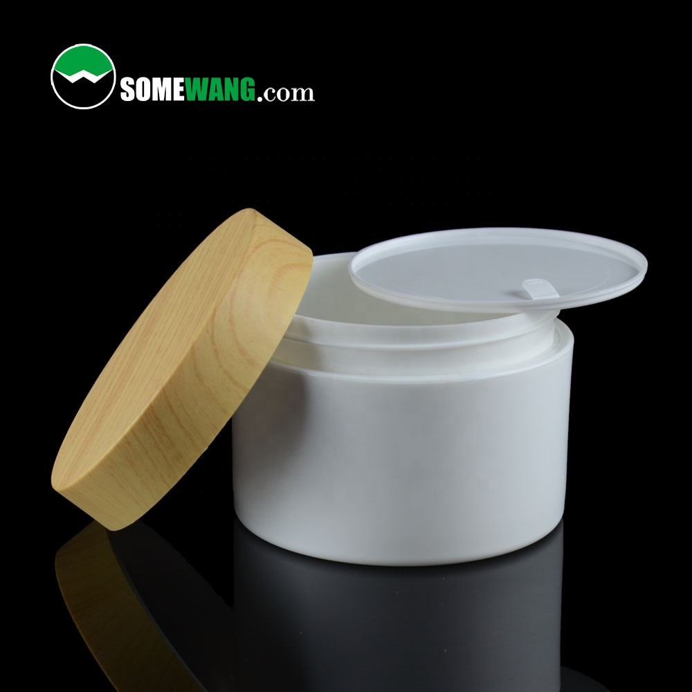 Free 3D Mock-up low profile cosmetic jar 20ml 30ml 50ml 150ml 200ml 250ml 380ml pp face cream jar with wooden lid
