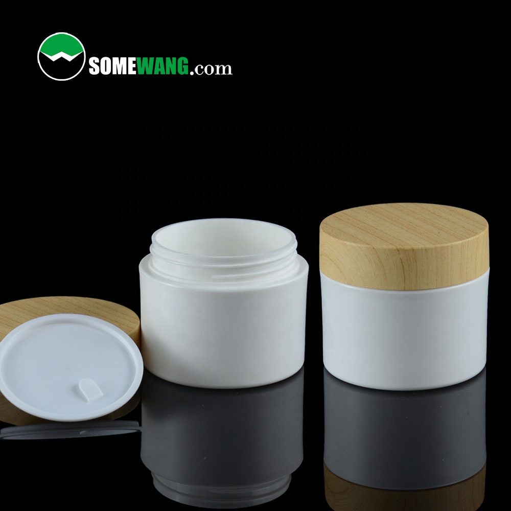 Free 3D Mock-up low profile cosmetic jar 20ml 30ml 50ml 150ml 200ml 250ml 380ml pp face cream jar with wooden lid
