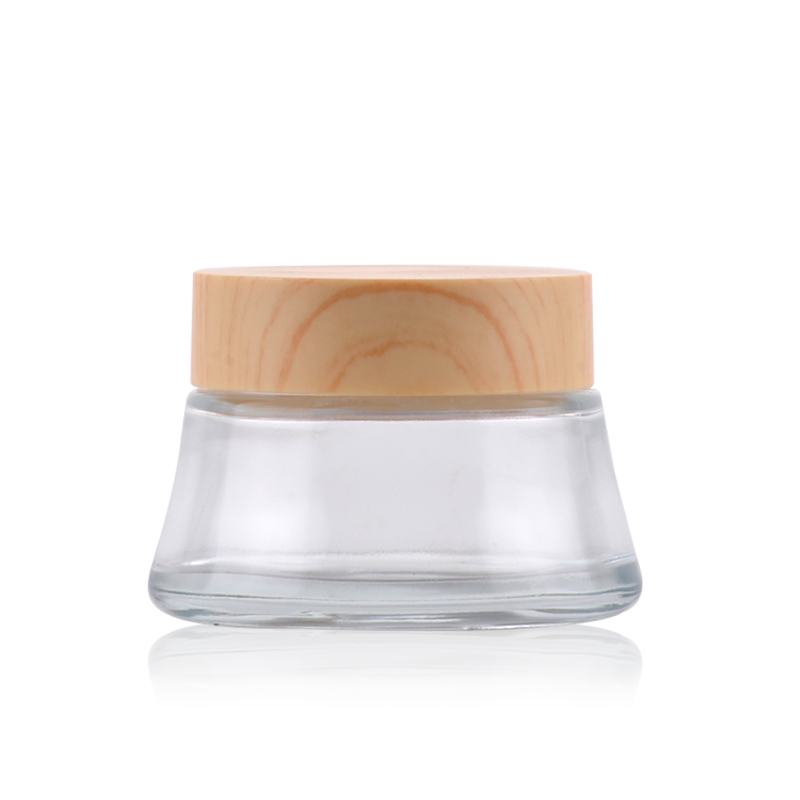 Free Sample 100g Face Cream Jar Clear Bamboo Wood Lid Glass Jar For Skin Care
