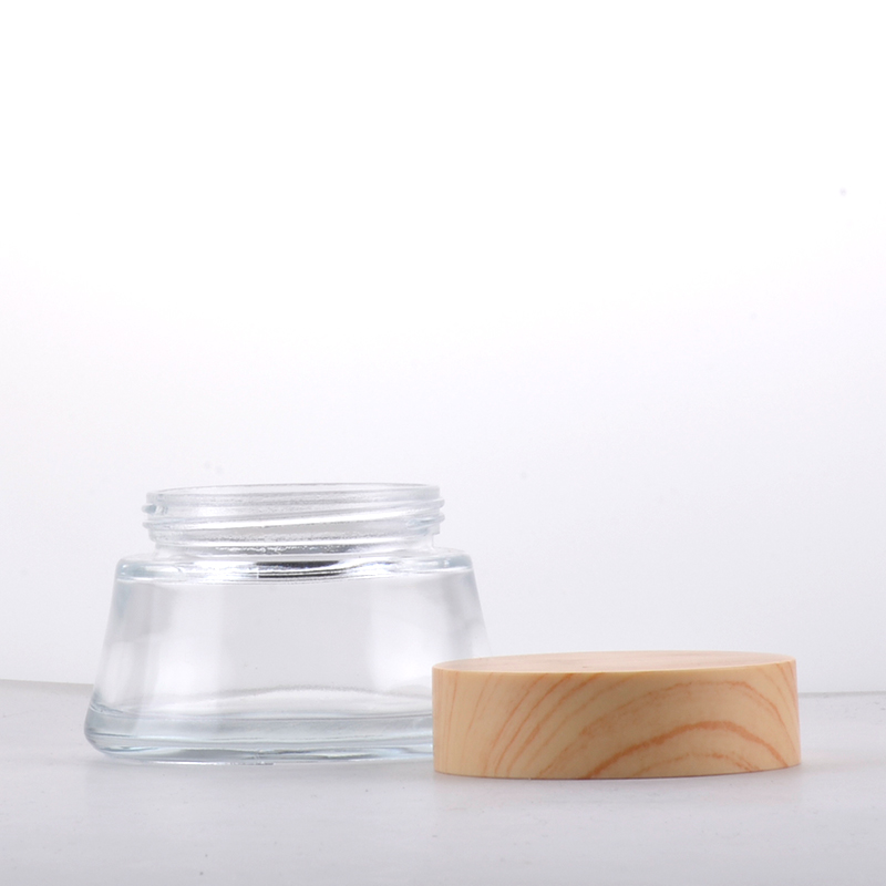 Free Sample 100g Face Cream Jar Clear Bamboo Wood Lid Glass Jar For Skin Care