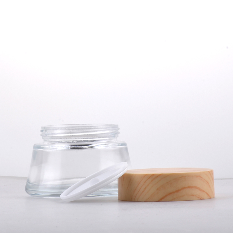 Free Sample 100g Face Cream Jar Clear Bamboo Wood Lid Glass Jar For Skin Care