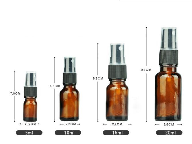 Free Sample 10Ml 15Ml 20Ml 30Ml 50Ml 100Ml Amber Glass Essential Oil Pump Spray Bottle
