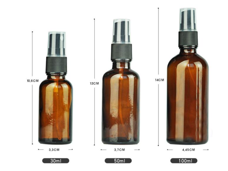Free Sample 10Ml 15Ml 20Ml 30Ml 50Ml 100Ml Amber Glass Essential Oil Pump Spray Bottle