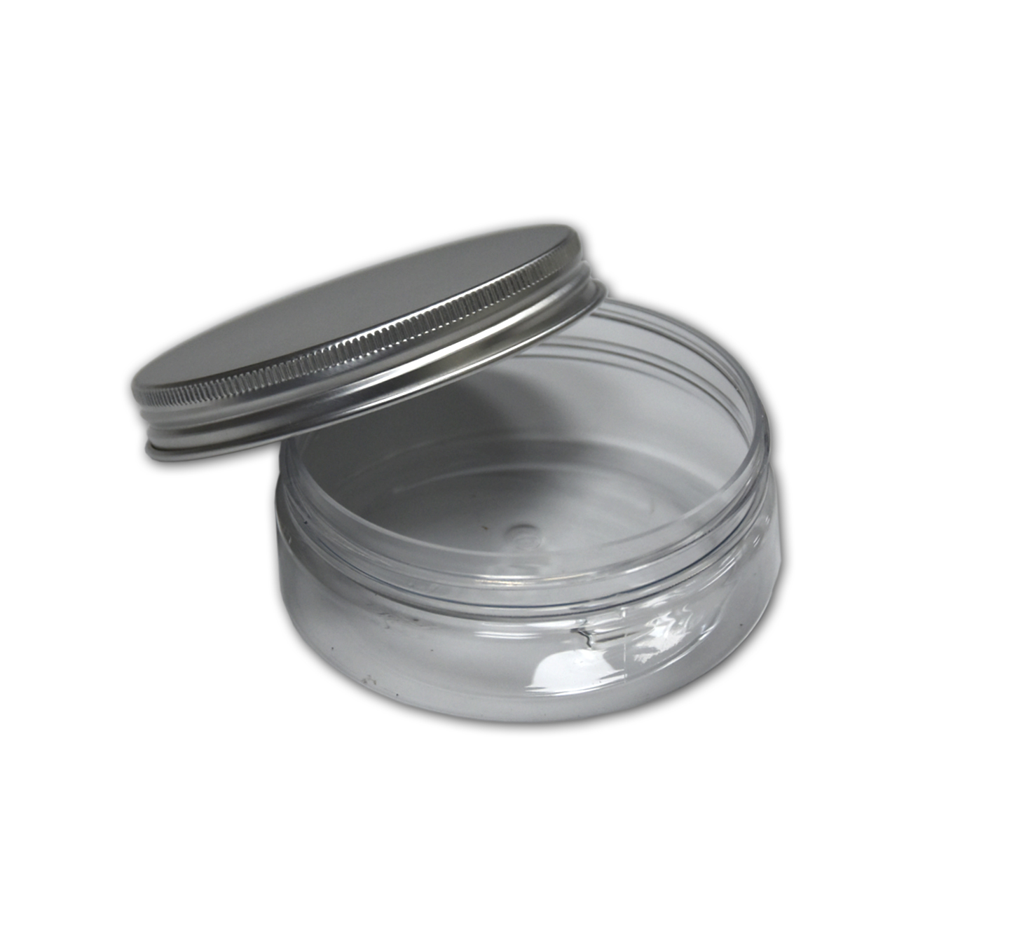 Free Sample 120g Round Clear PET Plastic Cosmetic Jar for Storage with Metal Aluminum Lid
