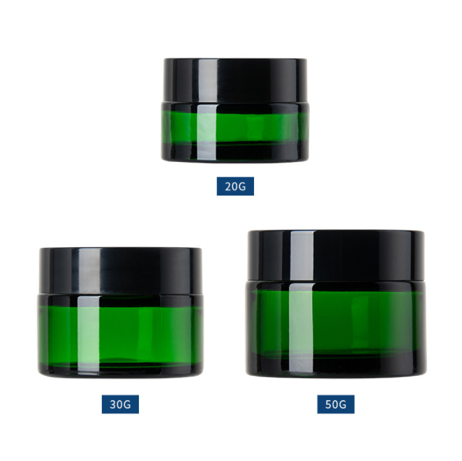 Free Sample 20g 30g 50g Green Cream Glass Jar High Quality Emulsion Jar Essence Cream Jar