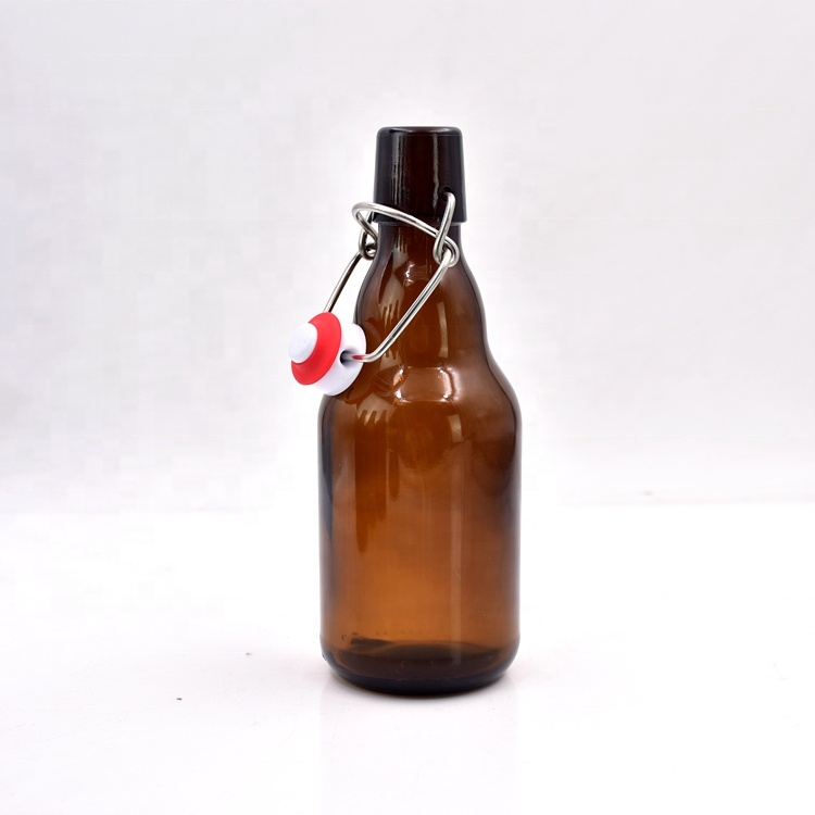 Free Sample 330ml tube glass liquor bottle boro glass wine alcoholic vodka tube bottle with airtight wire flip swing top caps