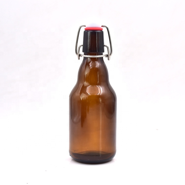 Free Sample 330ml tube glass liquor bottle boro glass wine alcoholic vodka tube bottle with airtight wire flip swing top caps