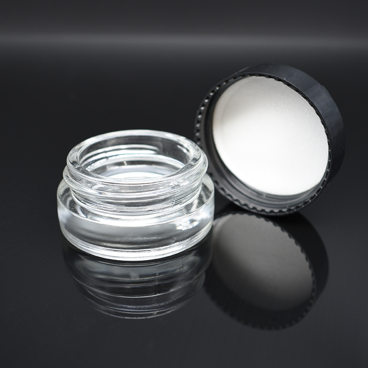Free Sample 3ml 5ml 7ml clear glass concentrate jar Dab Jar oil cosmetic with black screw cap