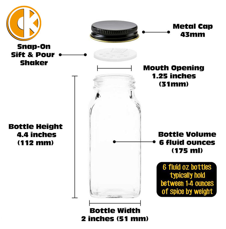 Free Sample 4/6/8 Ounce square Round Clear Transparent Spice Powder Bottles Spice Glass Jar