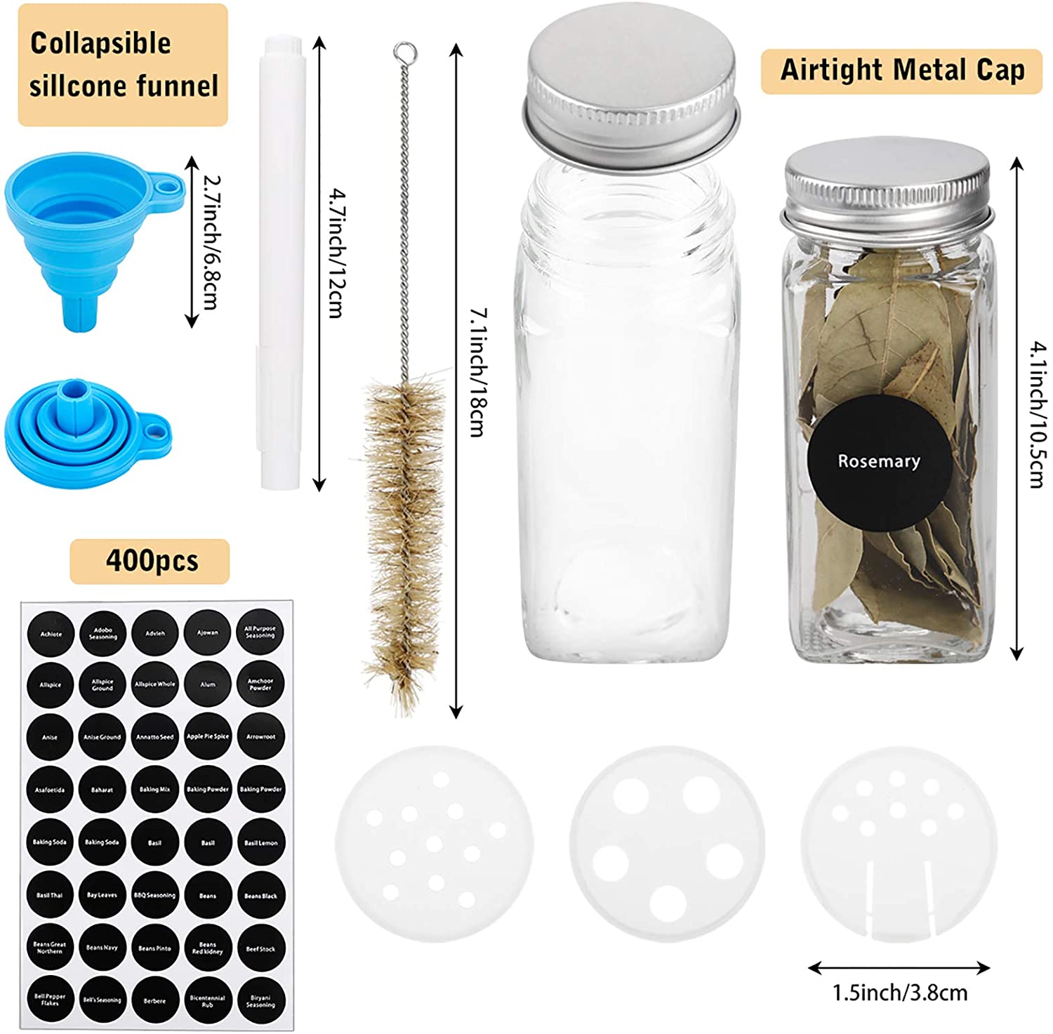Free Sample 4/6/8 Ounce square Round Clear Transparent Spice Powder Bottles Spice Glass Jar