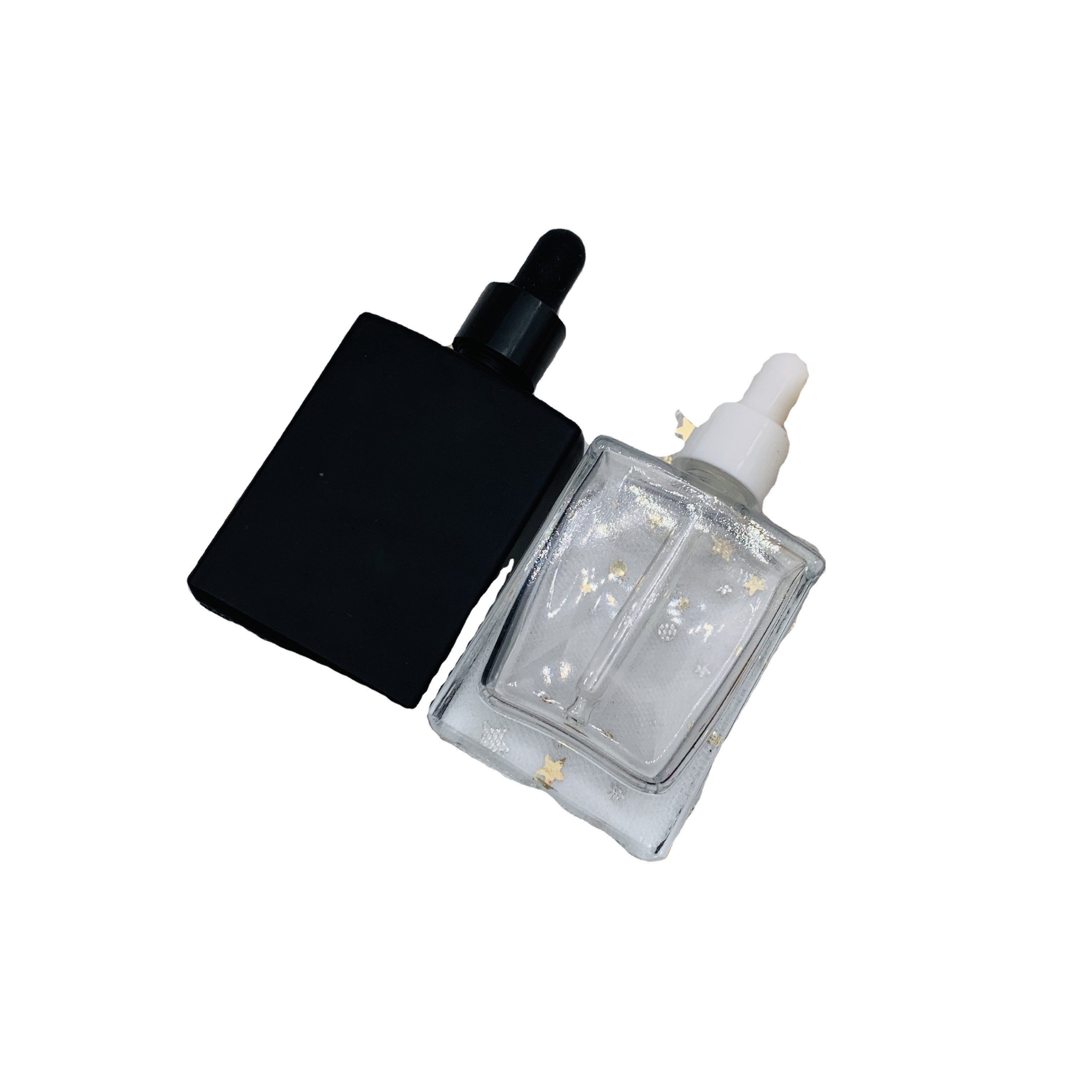 Free Sample 50Ml White Black Matte Square Glass Dropper Bottle