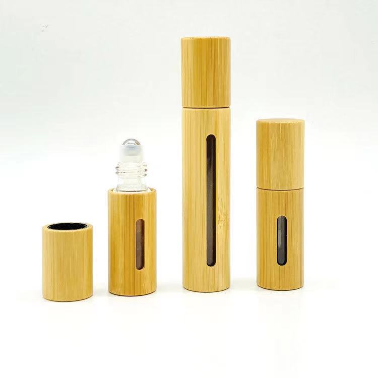 Free Sample 5ml 10ml Essential Oil Original Bamboo Shell Perfume Roll On Glass Bottle with Real Wood Lid/Cap