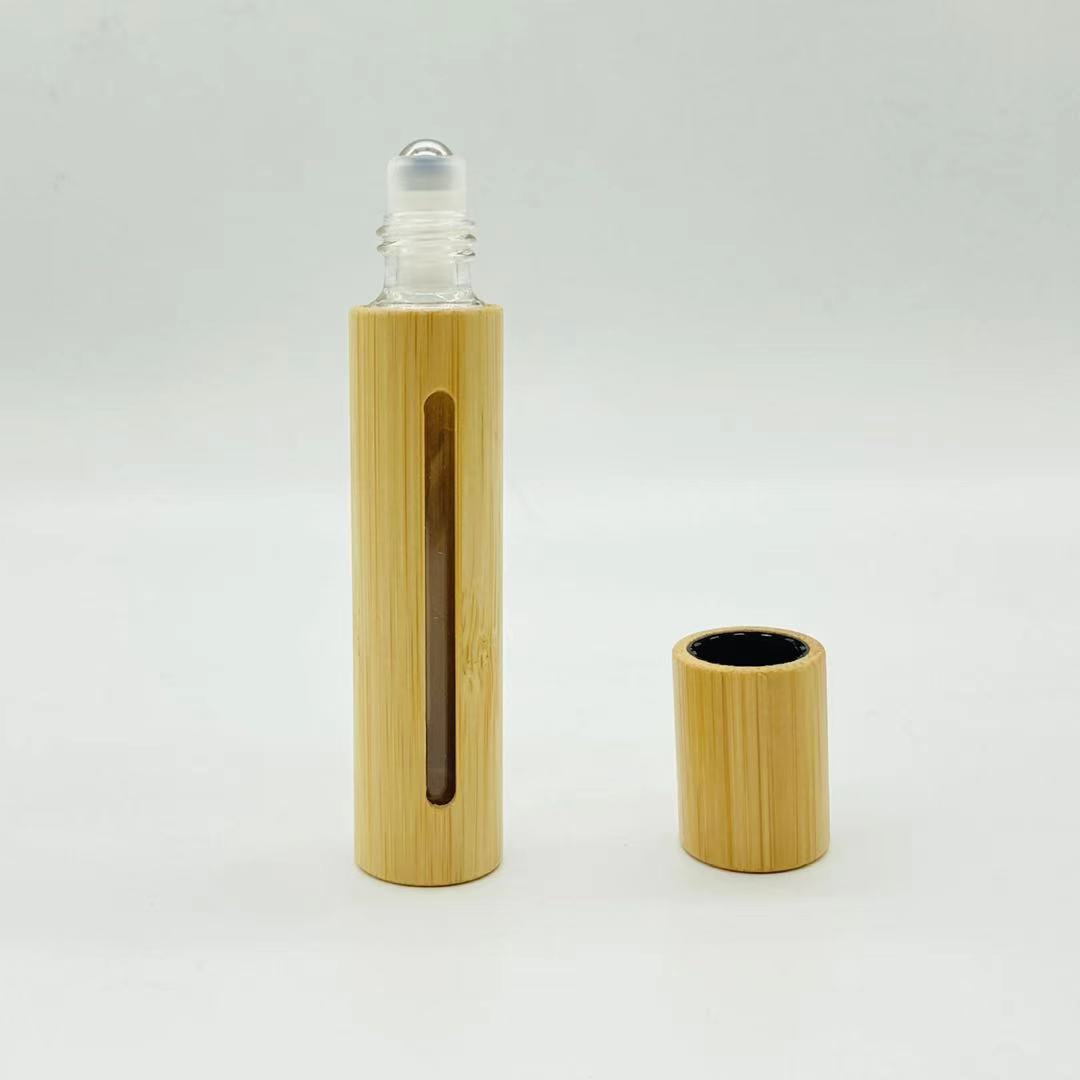 Free Sample 5ml 10ml Essential Oil Original Bamboo Shell Perfume Roll On Glass Bottle with Real Wood Lid/Cap
