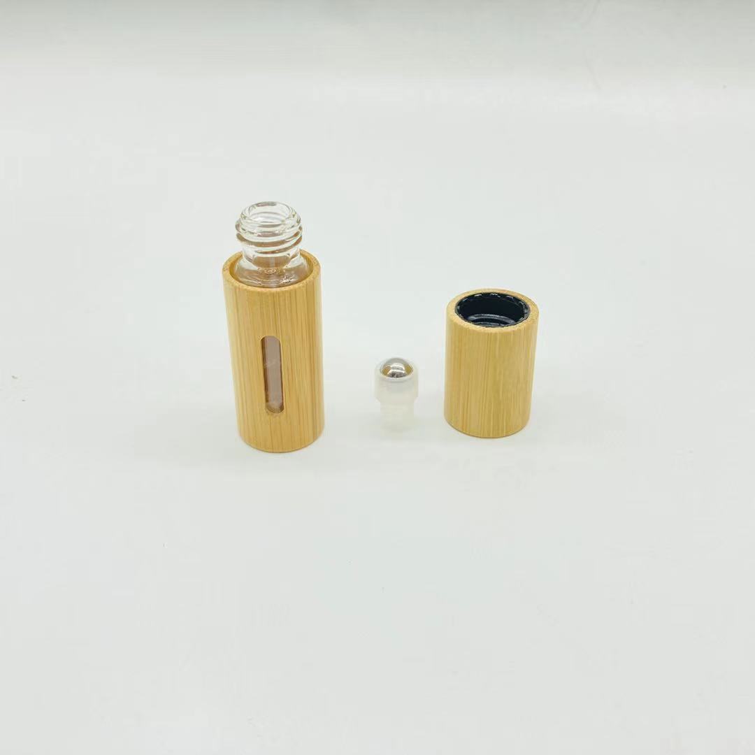 Free Sample 5ml 10ml Essential Oil Original Bamboo Shell Perfume Roll On Glass Bottle with Real Wood Lid/Cap