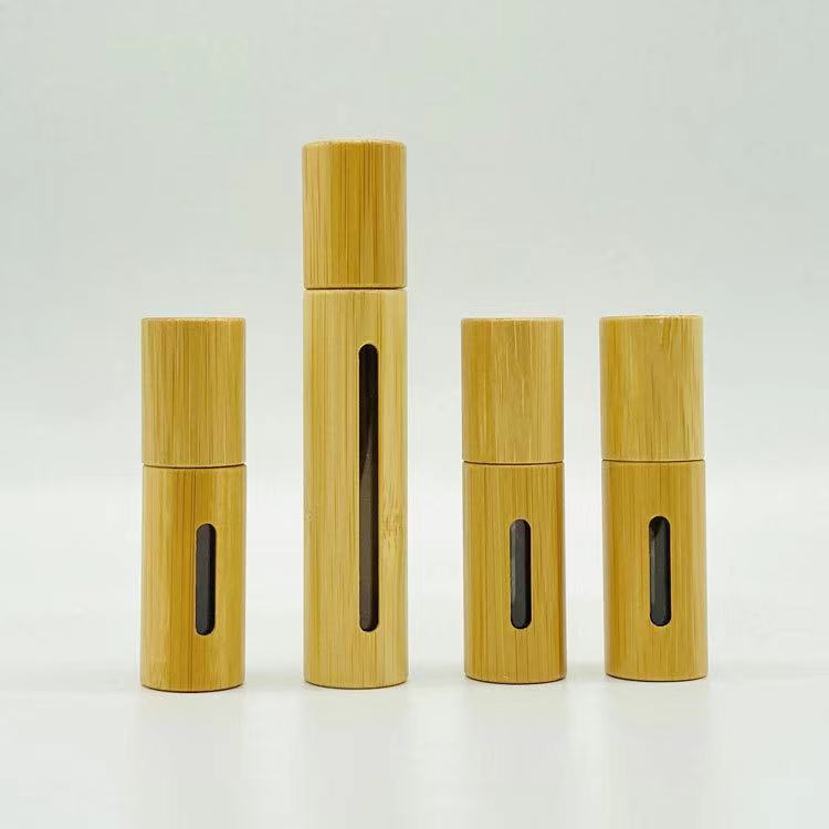 Free Sample 5ml 10ml Essential Oil Original Bamboo Shell Perfume Roll On Glass Bottle with Real Wood Lid/Cap