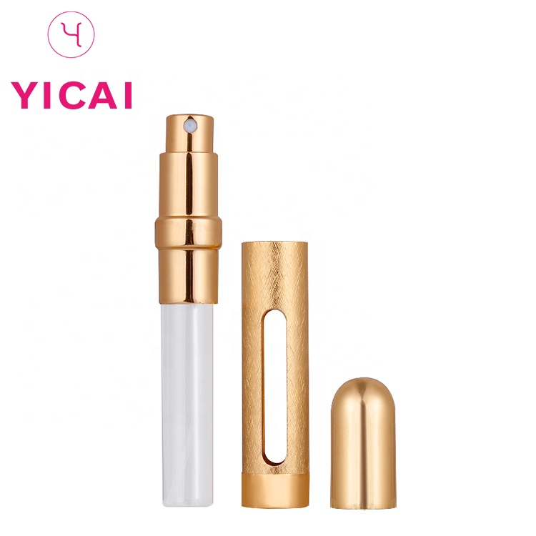 Free Sample 8ml 12ml Small Travel Atomizer Perfume Glass Bottle With Gold Cap OEM Empty Aluminum Refill Spray Mini Parfum Bottle