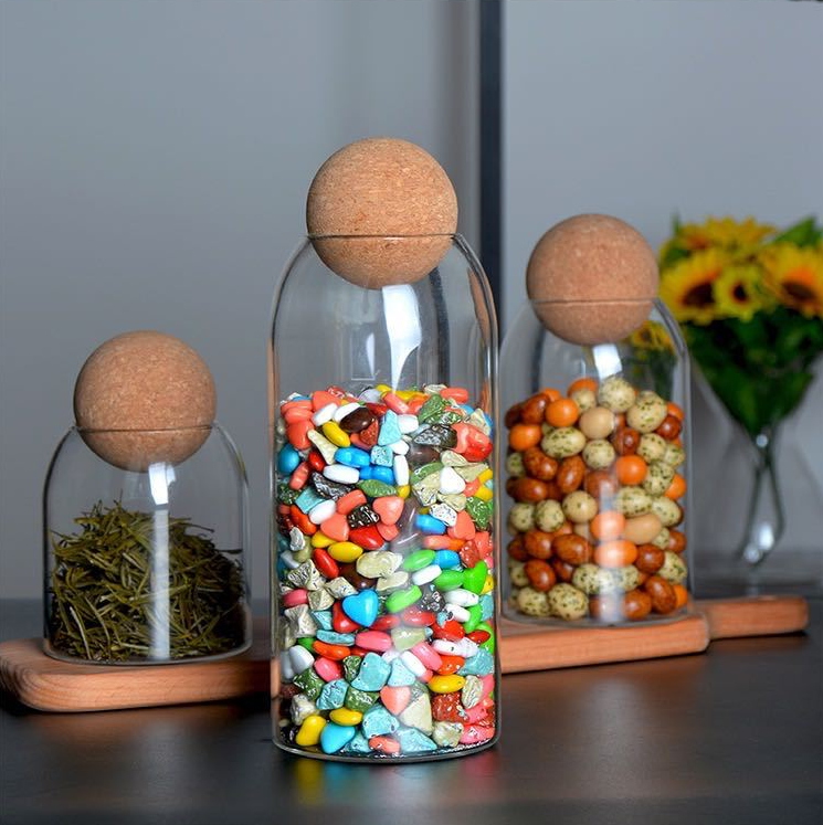 Free Sample Borosilicate glass storage jar with bamboo lid for tube shaped glass storage jar for glass spice jar with wooden lid