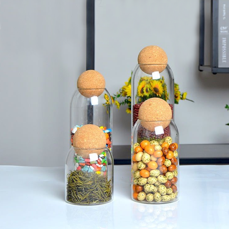 Free Sample Borosilicate glass storage jar with bamboo lid for tube shaped glass storage jar for glass spice jar with wooden lid