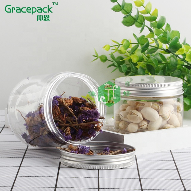 Free Sample Cookies Containers With PP Smooth Lid,BPA Free Candy Jar with Aluminum Cap,Food Storage PET Plastic Jar