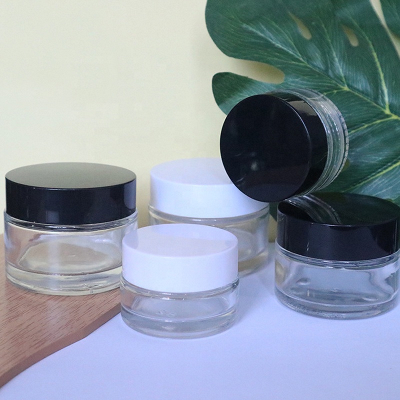 Free Sample Cosmetic Container 5g 10g 15g 20g 30g 50g Clear Glass Cream Jar with Lids