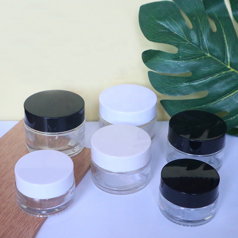 Free Sample Cosmetic Container 5g 10g 15g 20g 30g 50g Clear Glass Cream Jar with Lids