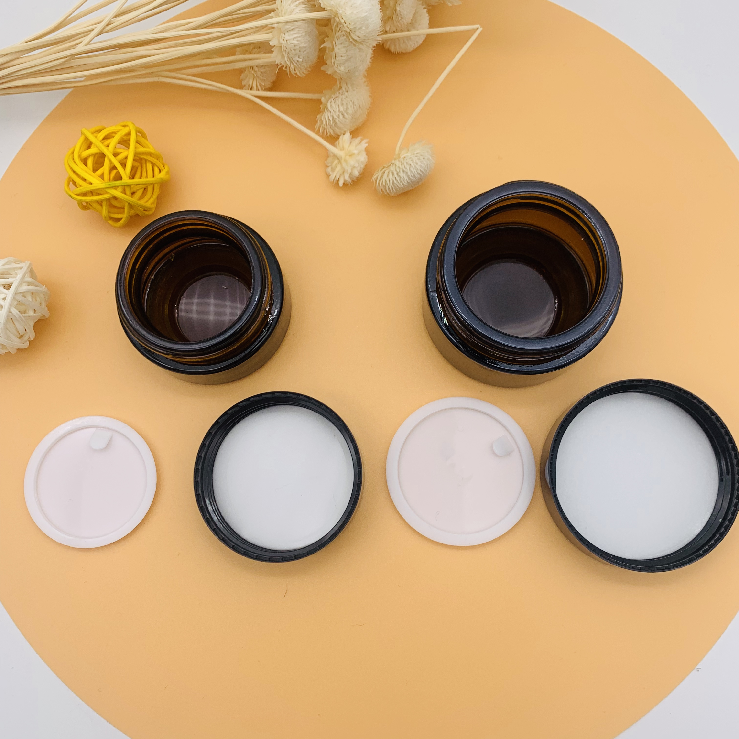 Free Sample Empty 5g 10g 15g 20g 30g 50g 100g Amber Cream Glass Jar With Black Lid