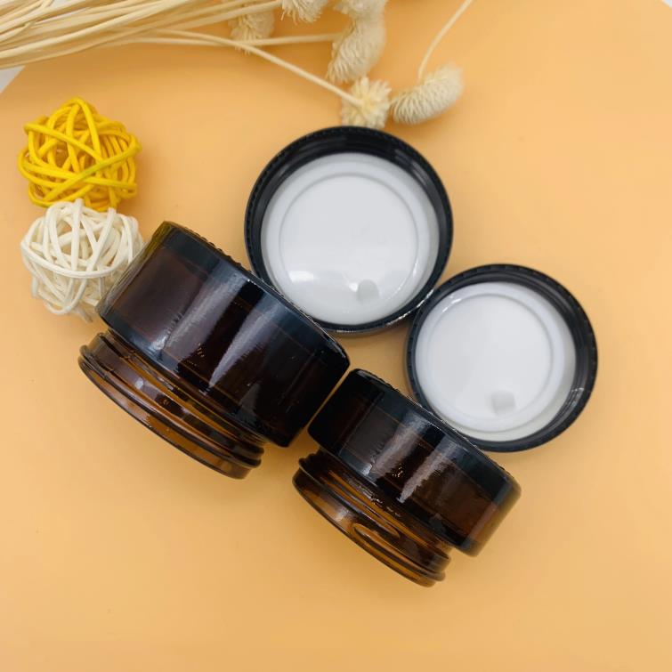 Free Sample Empty 5g 10g 15g 20g 30g 50g 100g Amber Cream Glass Jar With Black Lid