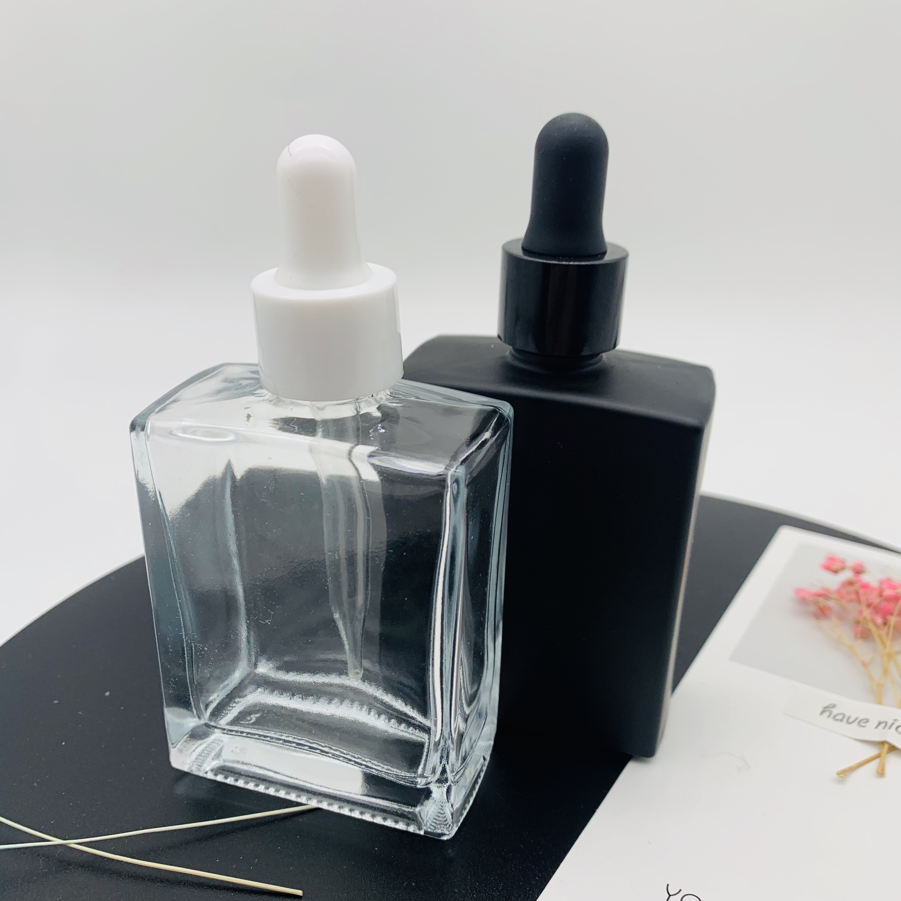 Free Sample Good Selling Fancy Essential Oil Square Glass Dropper Bottles
