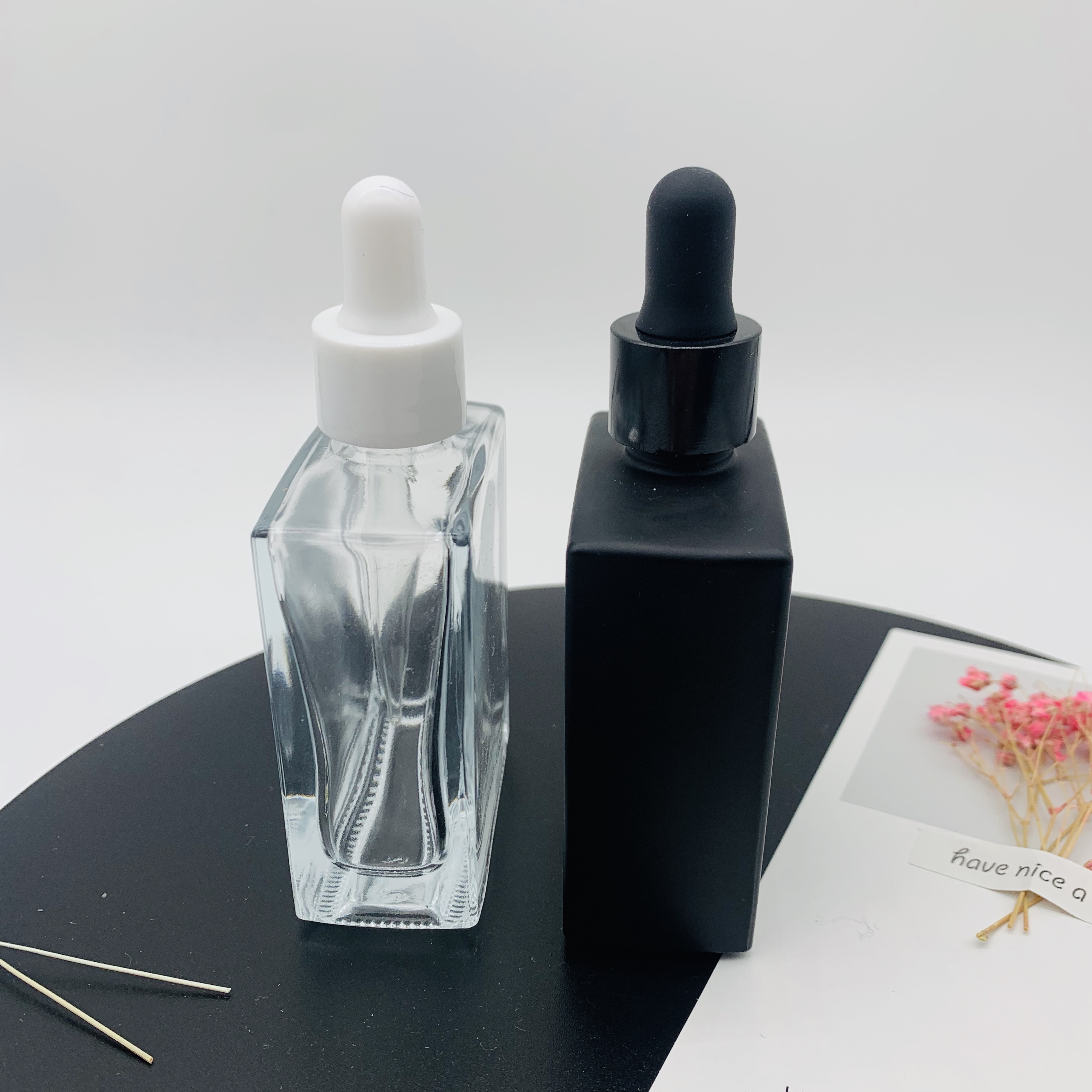 Free Sample Good Selling Fancy Essential Oil Square Glass Dropper Bottles