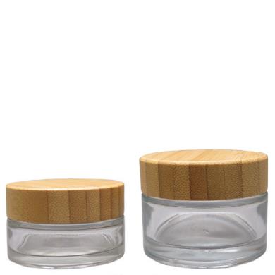 Free Sample Luxury Empty Clear Glass Jar With Bamboo Lid 5g 15g 30g 50g 100g