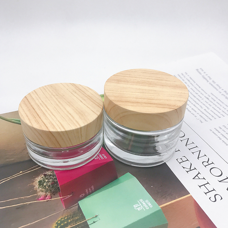 Free Sample Luxury Empty Clear Glass Jar With Bamboo Lid 5g 15g 30g 50g 100g