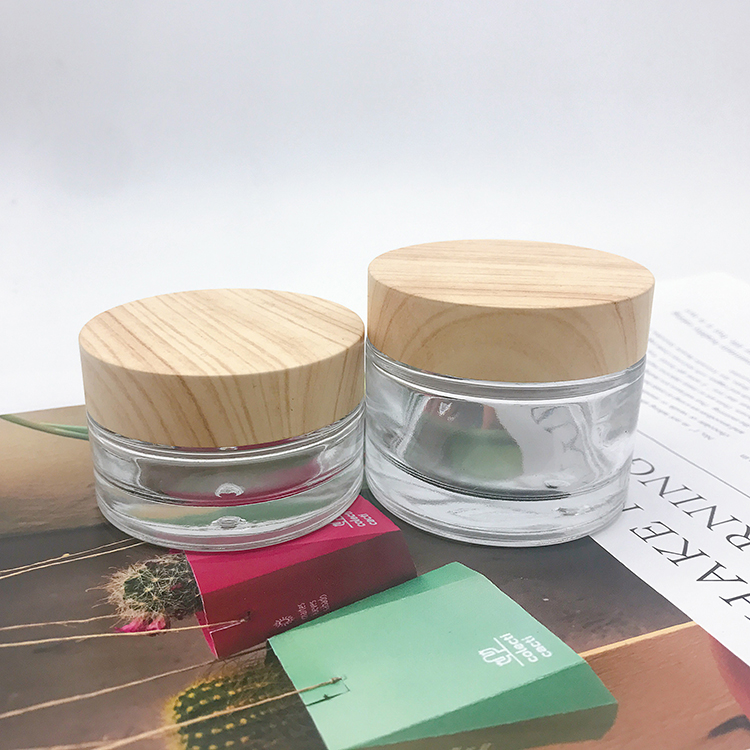 Free Sample Luxury Empty Clear Glass Jar With Bamboo Lid 5g 15g 30g 50g 100g