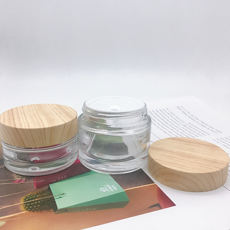 Free Sample Luxury Empty Clear Glass Jar With Bamboo Lid 5g 15g 30g 50g 100g