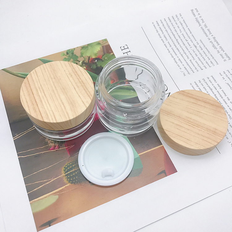 Free Sample Luxury Empty Clear Glass Jar With Bamboo Lid 5g 15g 30g 50g 100g