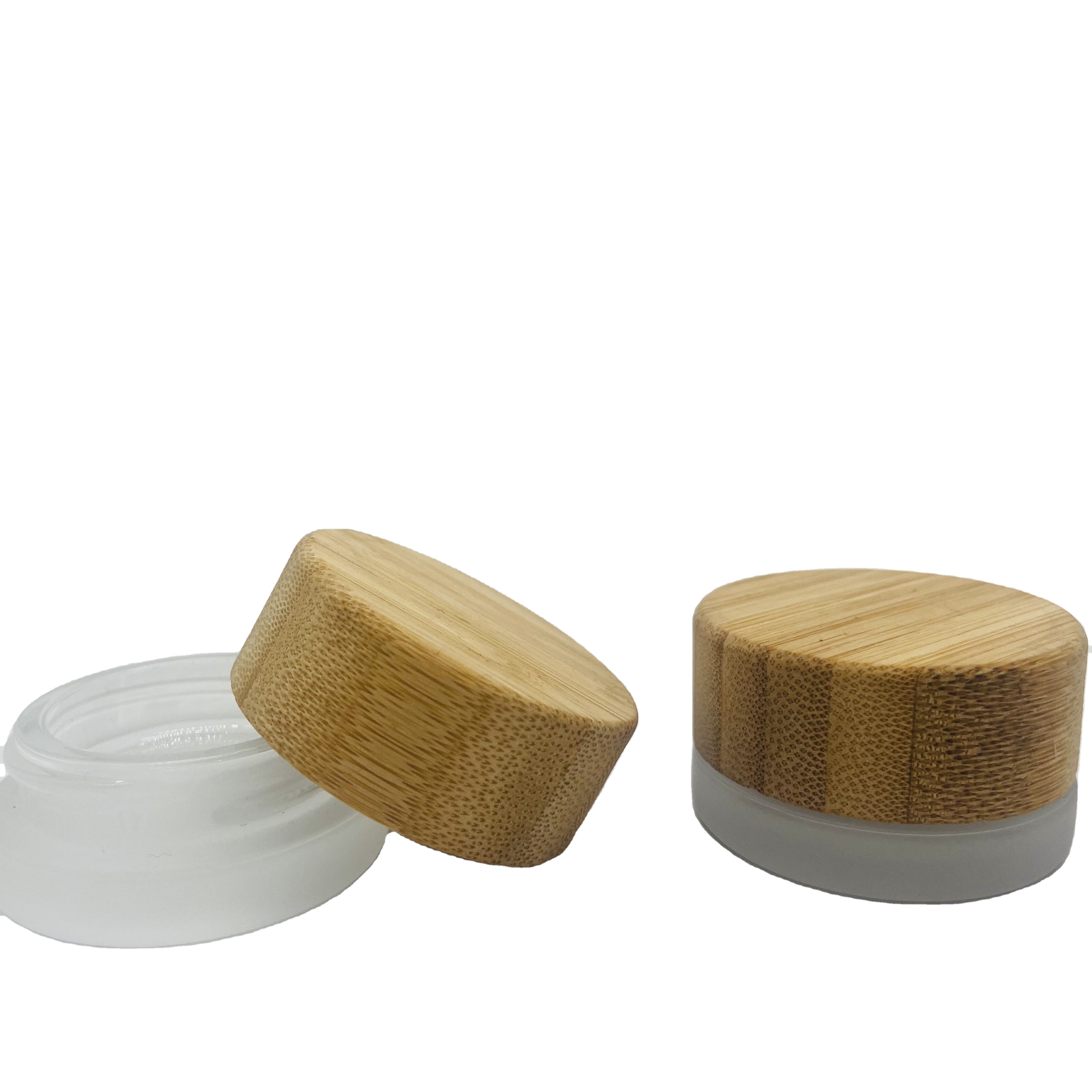 Free Sample Luxury Empty Frosted Glass Cream Jars With Bamboo Lid 7ml