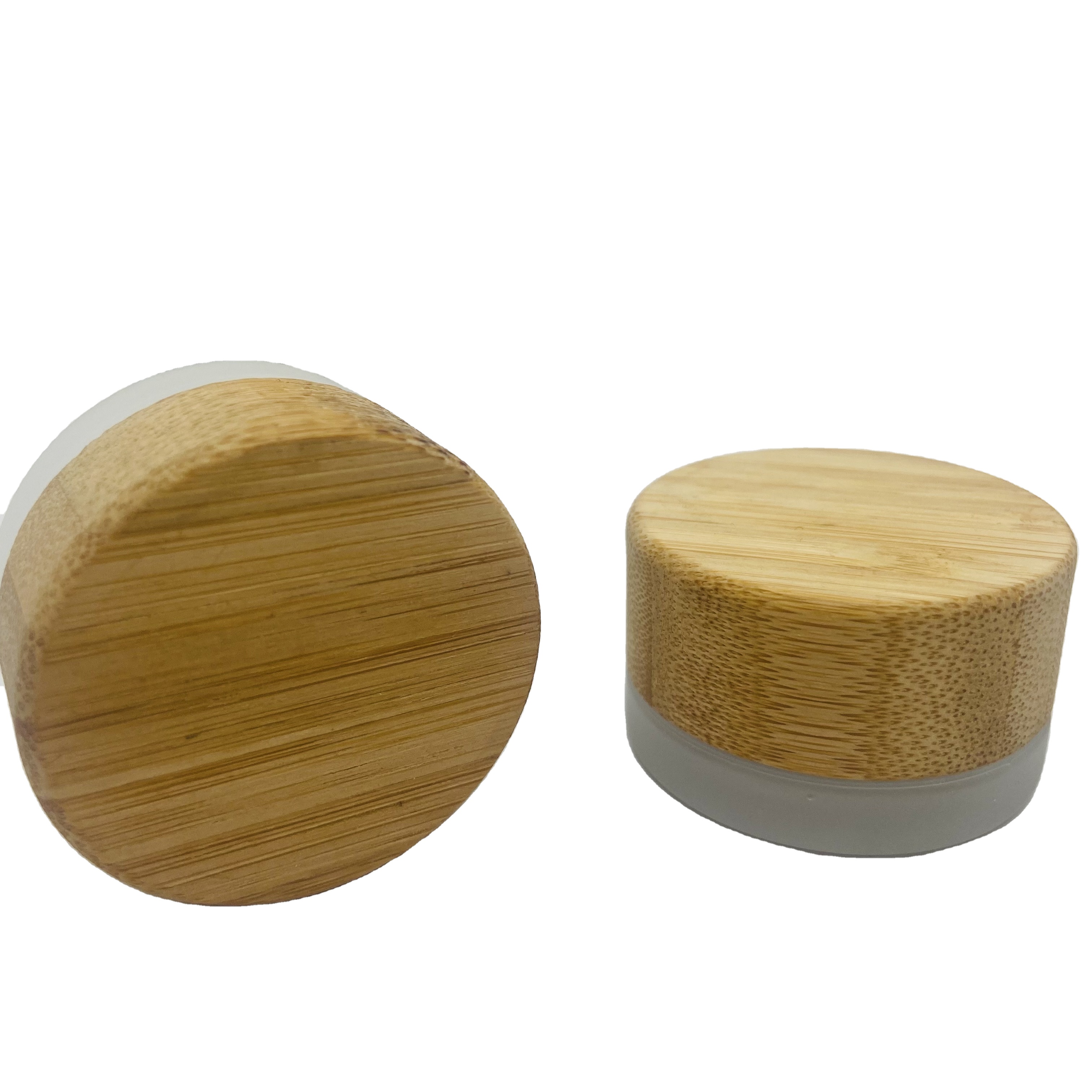 Free Sample Luxury Empty Frosted Glass Cream Jars With Bamboo Lid 7ml