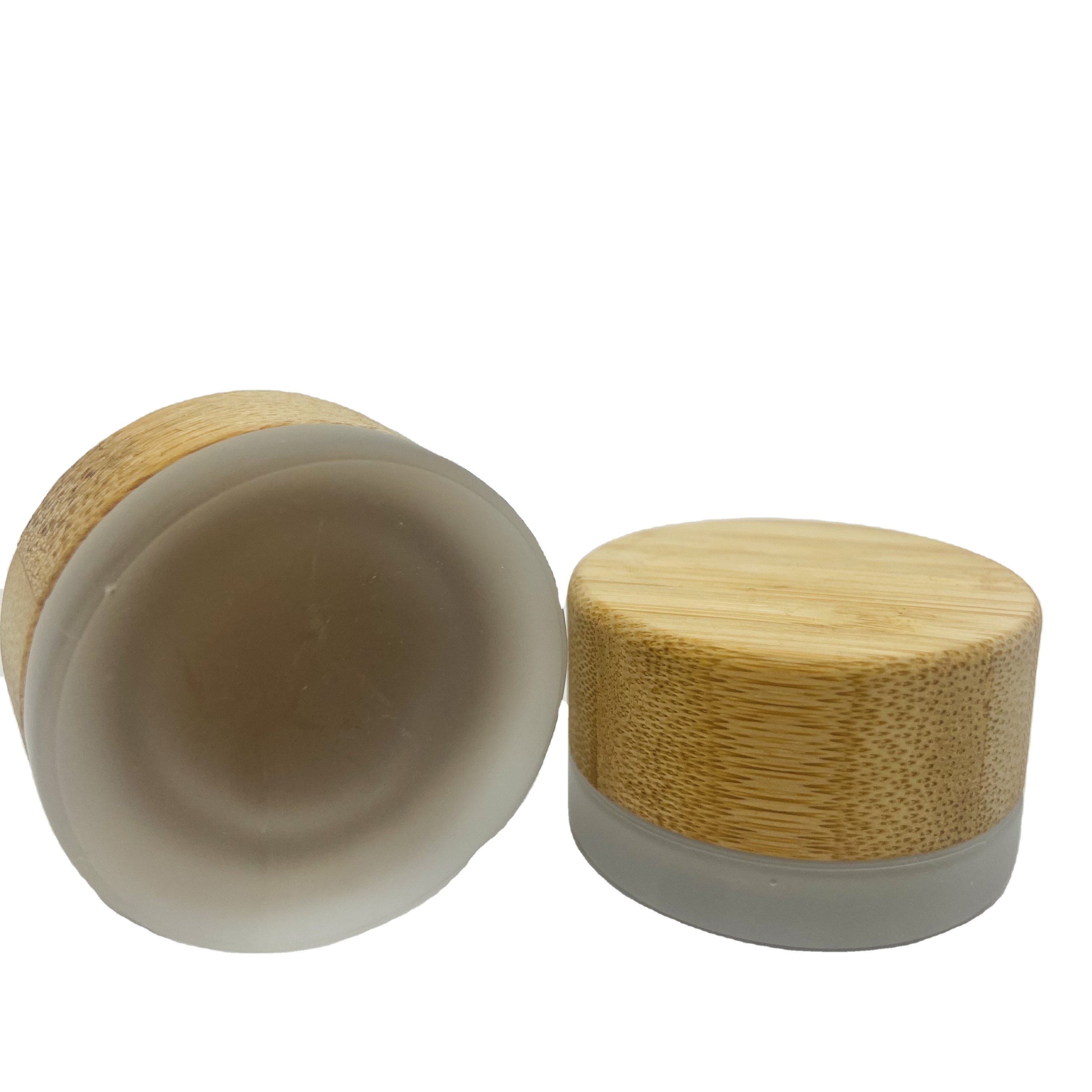 Free Sample Luxury Empty Frosted Glass Cream Jars With Bamboo Lid 7ml
