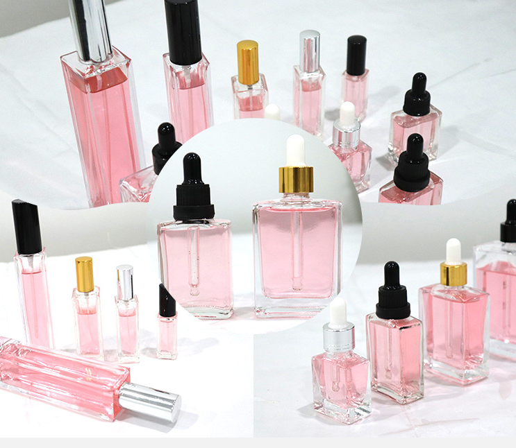 Free Sample Luxury Woman Factory Price Rectangle Glass Spray 30ml 50ml 100ml Clear Glass Perfume Bottle With Square Cap