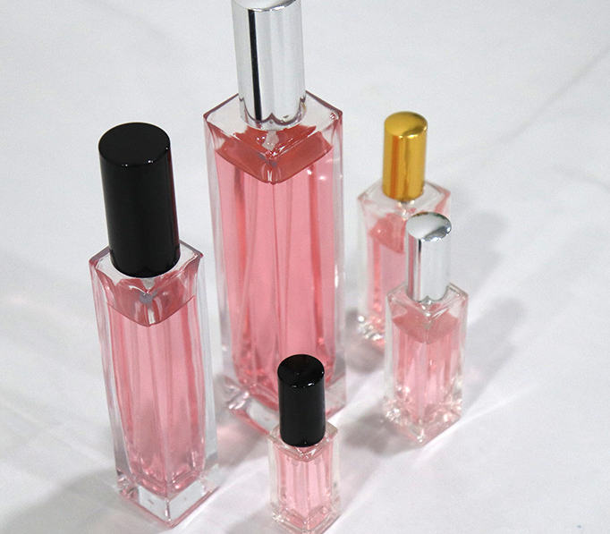 Free Sample Luxury Woman Factory Price Rectangle Glass Spray 30ml 50ml 100ml Clear Glass Perfume Bottle With Square Cap