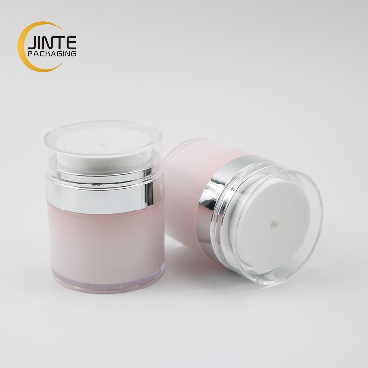 Free Sample Pink Acrylic Airless Pump Press Skincare Jar 15ml 30ml 50ml, Airless Press Container For Cosmetic Cream