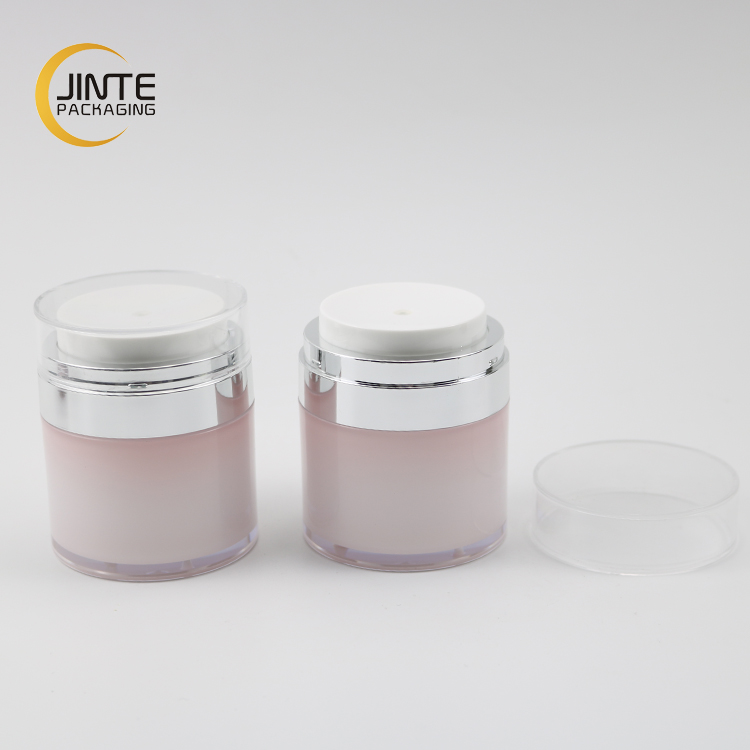 Free Sample Pink Acrylic Airless Pump Press Skincare Jar 15ml 30ml 50ml, Airless Press Container For Cosmetic Cream