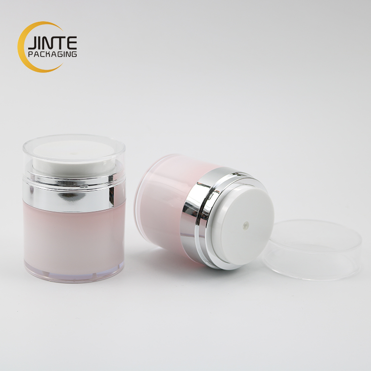Free Sample Pink Acrylic Airless Pump Press Skincare Jar 15ml 30ml 50ml, Airless Press Container For Cosmetic Cream