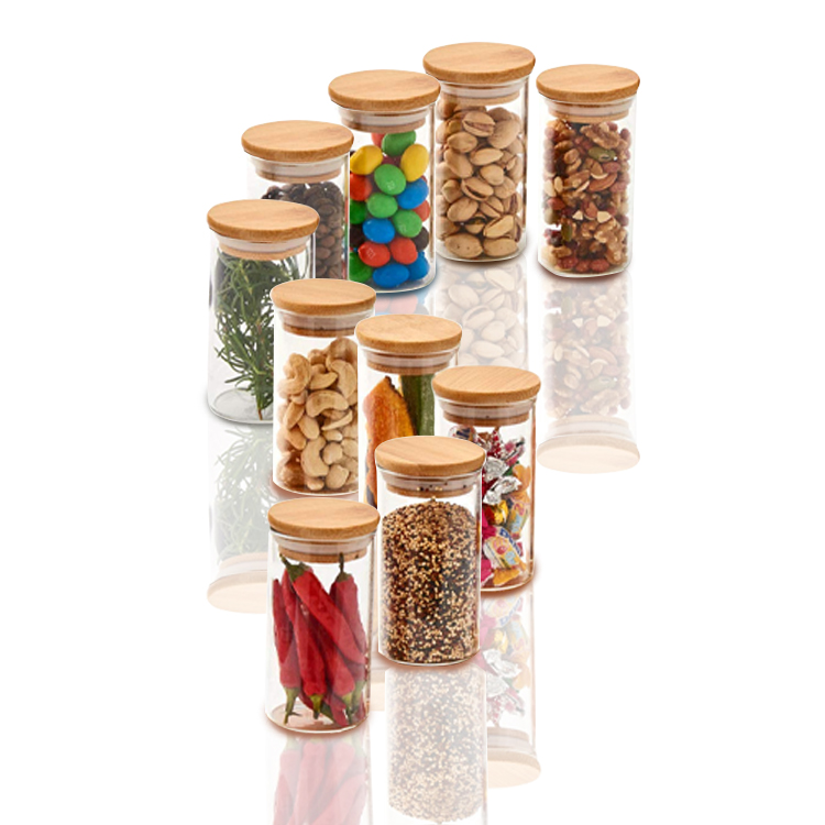Free Sample Recycled Food Storage Jars With Bamboo Lid Waterproof Borosilicate Glass Jar