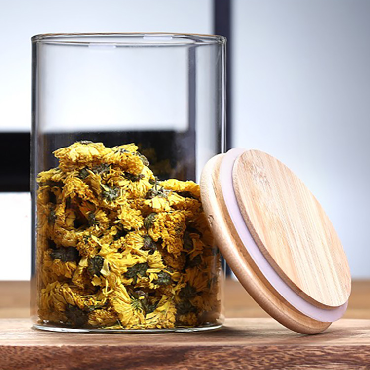 Free Sample Recycled Food Storage Jars With Bamboo Lid Waterproof Borosilicate Glass Jar