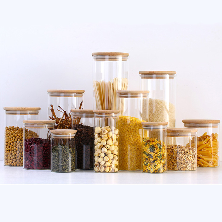 Free Sample Recycled Food Storage Jars With Bamboo Lid Waterproof Borosilicate Glass Jar